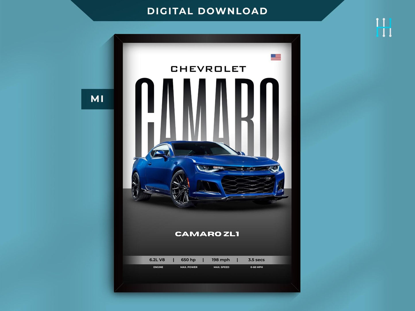 CHEVROLET CAMARO ZL1 Poster : Luxury SUV Car Lover Print.