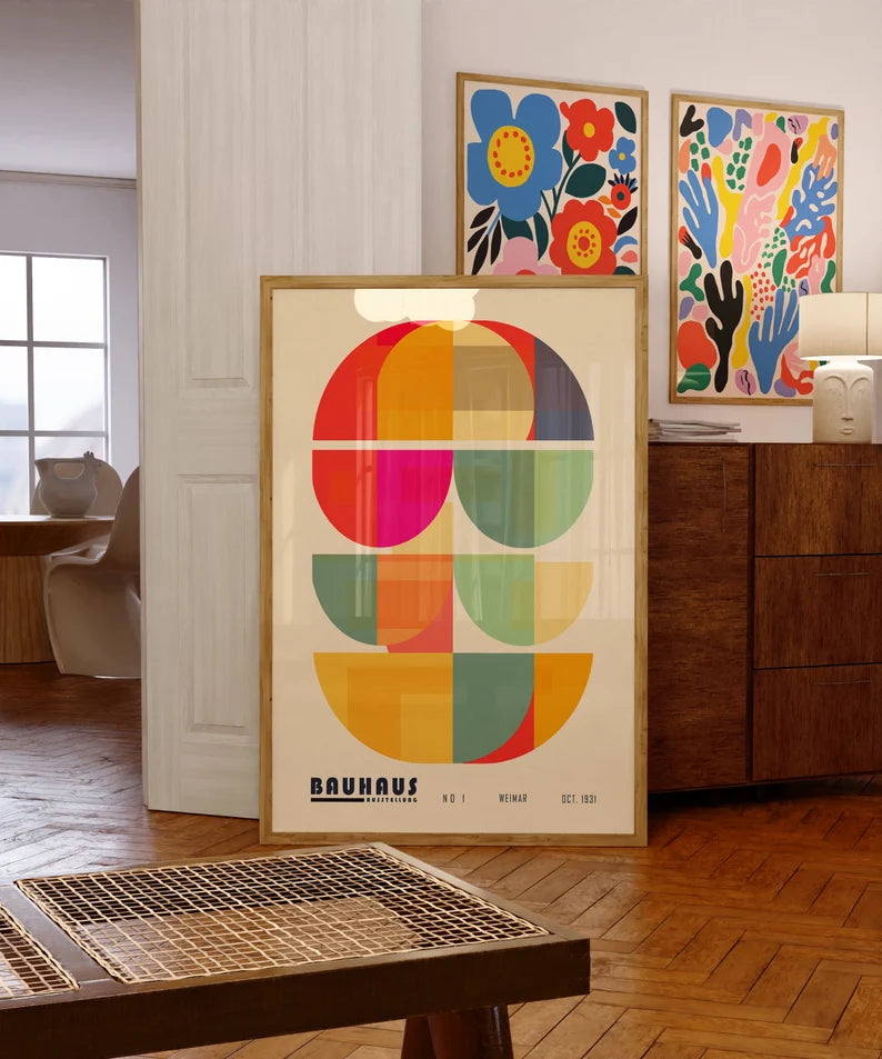Bauhaus Print Colorful Boho Wall Art Midcentury Modern Geometric Poster