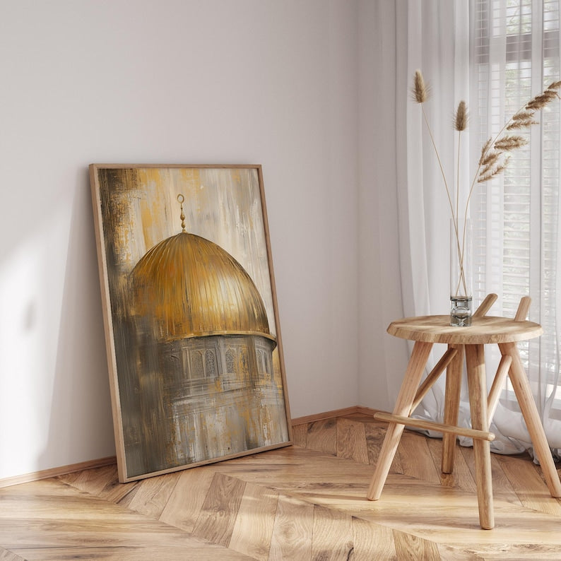 Set of 3 Kaaba, Masjid Nabwi & Dome of The Rock Vintage Islamic Holy Places Wall Art Prints | Al Aqsa Mosque Palestine | Makkah | Madinah