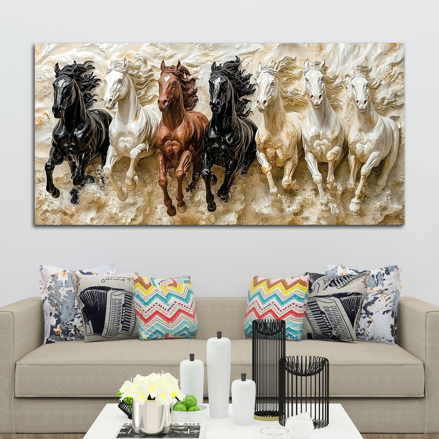 3D Art Auspicious  wall art of Seven Running Horses