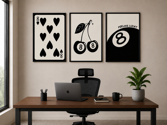 8 Ball Lucky Frame Set: Retro Black Decor