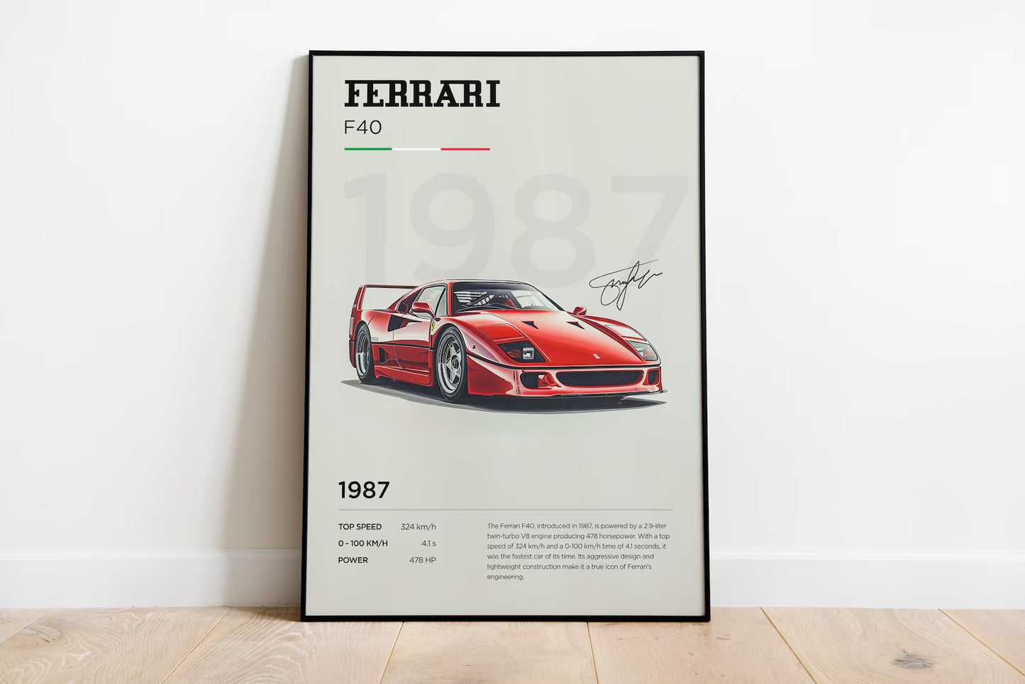 FERRARI F40 Poster: Luxury SUV Car Lover Print.