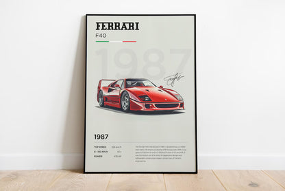 FERRARI F40 Poster: Luxury SUV Car Lover Print.