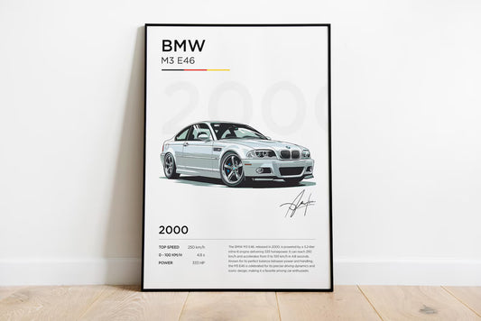 BMW M3 E46 POSTER : Luxury SUV Car Lover Print.