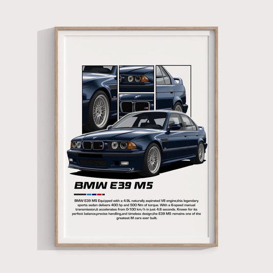 BMW E39 M5 Poster: Luxury SUV Car Lover Print.