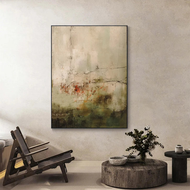 Abstract Painting Beige Grey Green Painting