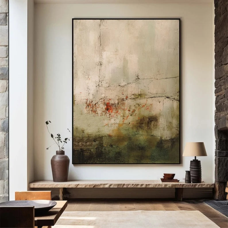 Abstract Painting Beige Grey Green Painting