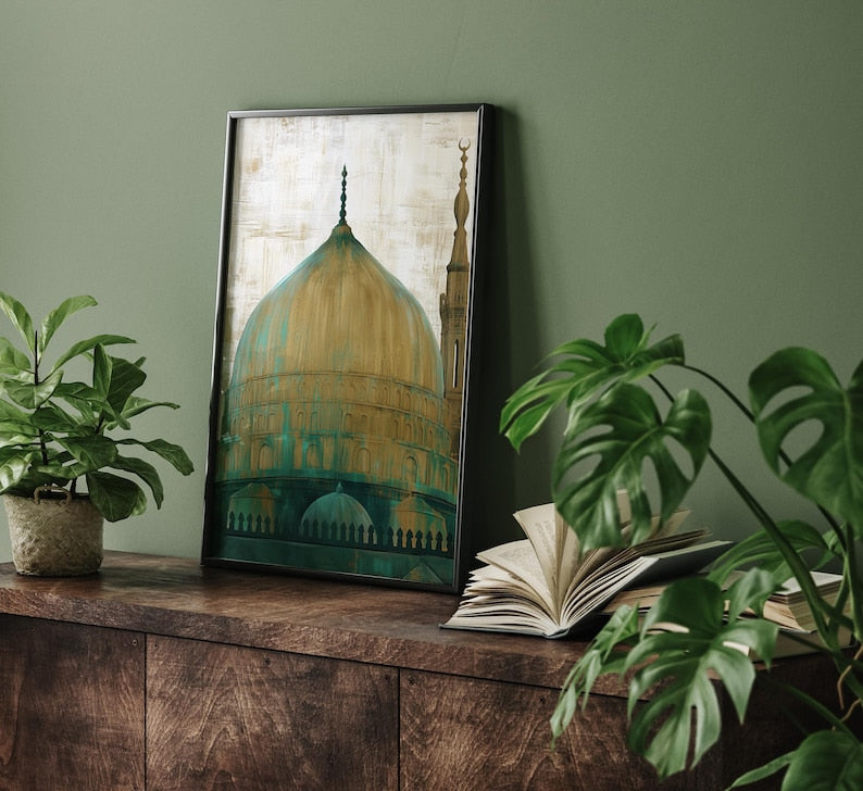 Set of 3 Kaaba, Masjid Nabwi & Dome of The Rock Vintage Islamic Holy Places Wall Art Prints | Al Aqsa Mosque Palestine | Makkah | Madinah