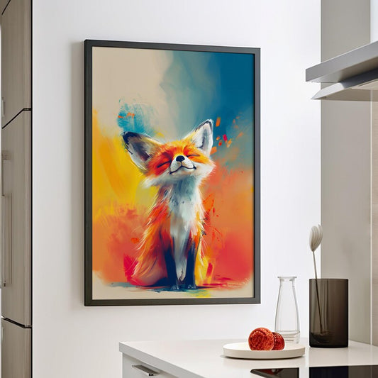 Colorful Little Fox Art Poster Print or Canvas, Whimsical Fox Nursery Wall Decor, Kids Room Animal Wall Decor, Cute Baby Fox Art Print