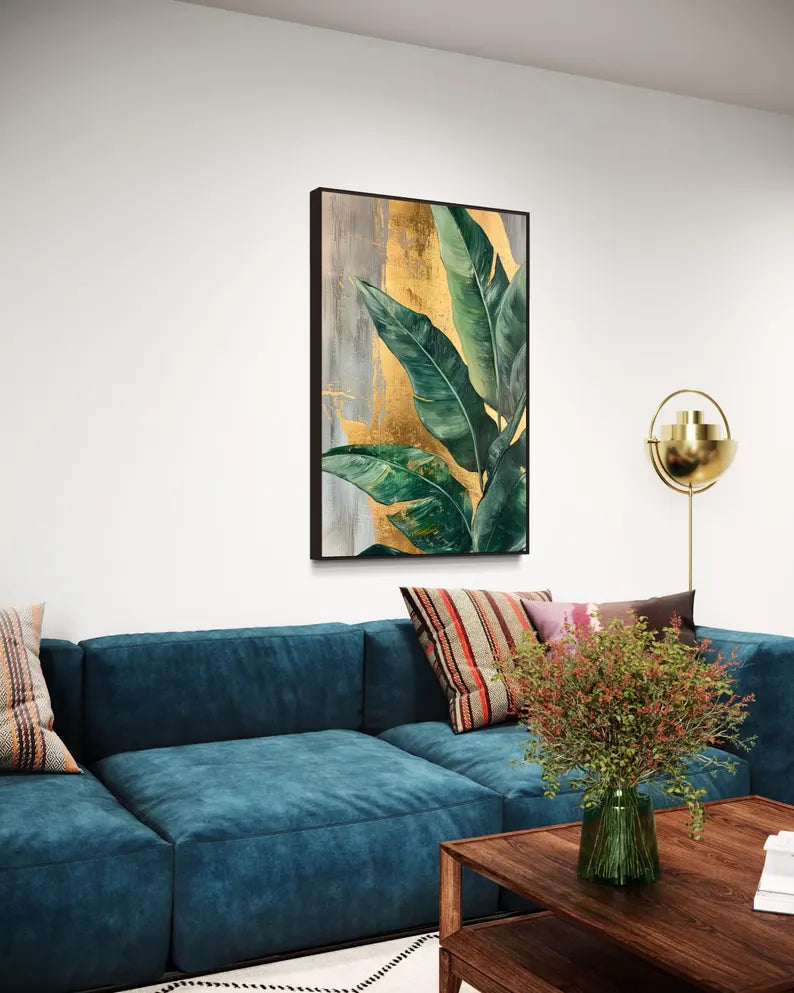 Banana Leaf Art Print – Tropical Botanical Wall Decor, Green Foliage Abstract Painting PRINT, Modern Jungle Plant Artwork