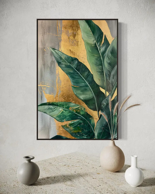 Banana Leaf Art Print – Tropical Botanical Wall Decor, Green Foliage Abstract Painting PRINT, Modern Jungle Plant Artwork