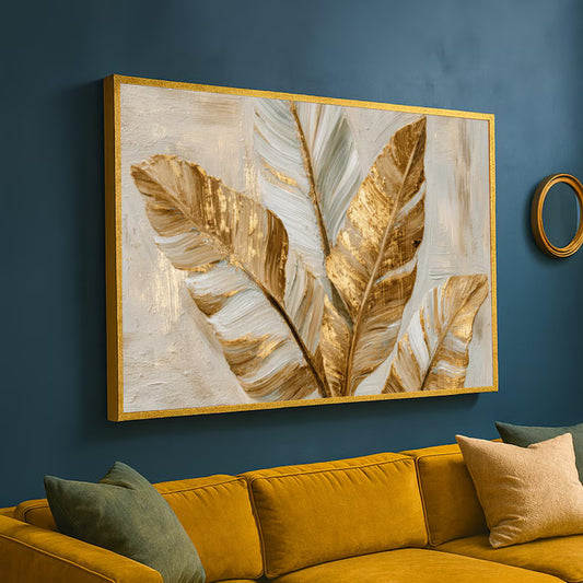 Elegant Gold and White Leaf Canvas Print – Modern Botanical Wall Decor – Luxury Nature Wall Art Ready to Hang – Minimalist Wall Decoration (Copy)