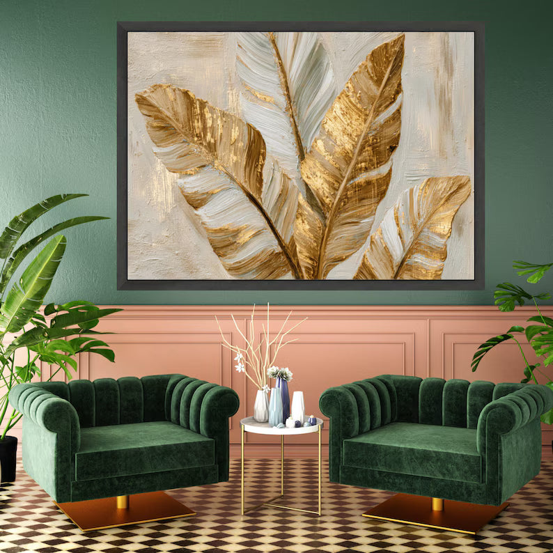 Elegant Gold and White Leaf Canvas Print – Modern Botanical Wall Decor – Luxury Nature Wall Art Ready to Hang – Minimalist Wall Decoration (Copy)